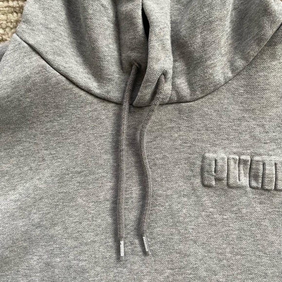 Grey Embroidered Puma Logo Hooded Sweatshirt - Picture 3 of 5
